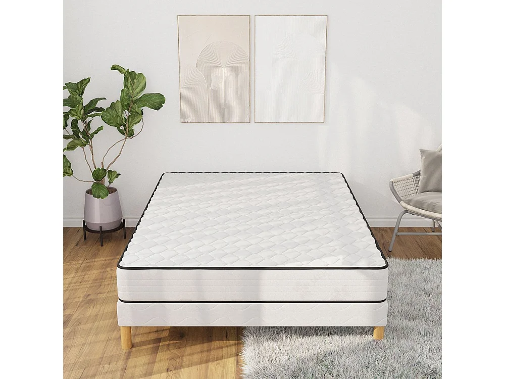 Ensemble Medicaltex 160x200 cm Hauteur 22 cm Mousse Polyuréthane avec Sommier Tapissier Pin Massif Soutien ferme