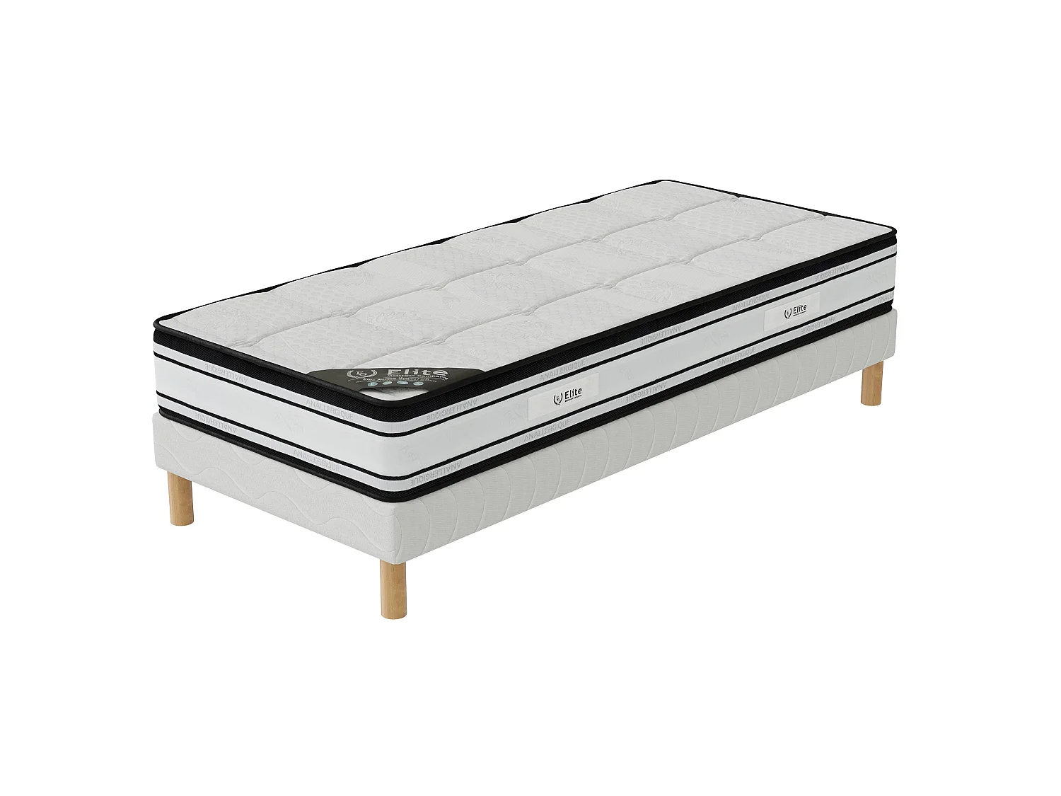 Ensemble Grand Confort 90x200 cm Hauteur 22 cm Mousse Polyuréthane Technologie 3D avec Sommier Tapissier Soutien mi-ferme