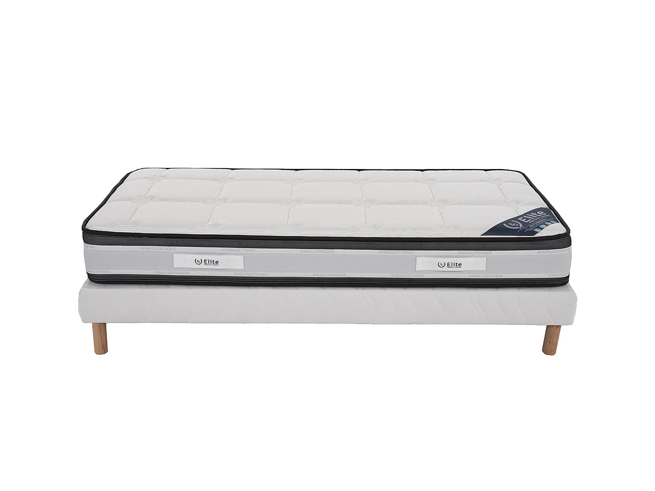 Ensemble Grand Confort 90x200 cm Hauteur 22 cm Mousse Polyuréthane Technologie 3D avec Sommier Tapissier Soutien mi-ferme