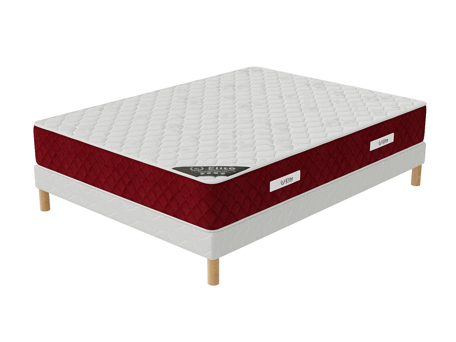 Ensemble Rosso 140x200 cm Hauteur 25 cm Mousse Polyuréthane Technologie 3D avec Sommier Tapissier Soutien ferme
