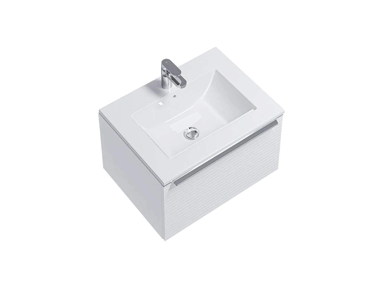 Móvel suspenso de casa de banho estriado branco com lavatório individual de encastrar 60 cm - LATOMA