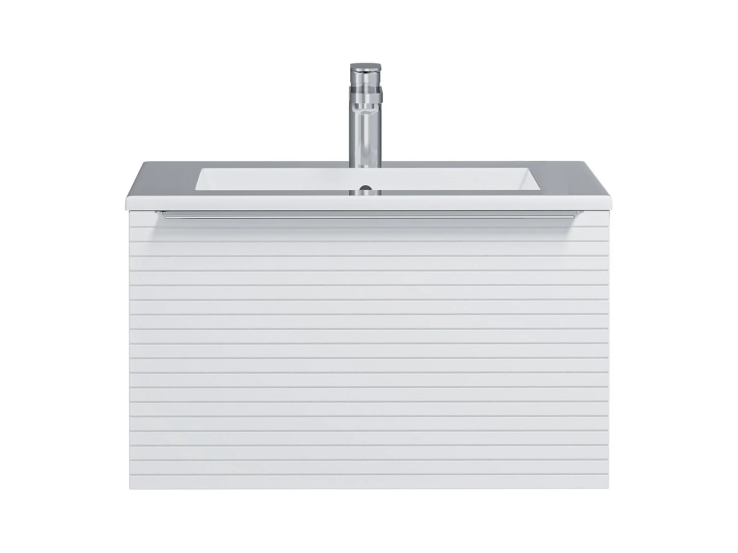 Wit hangmeubel voor badkamer met groeven met enkele inbouwwastafel - 60 cm - LATOMA