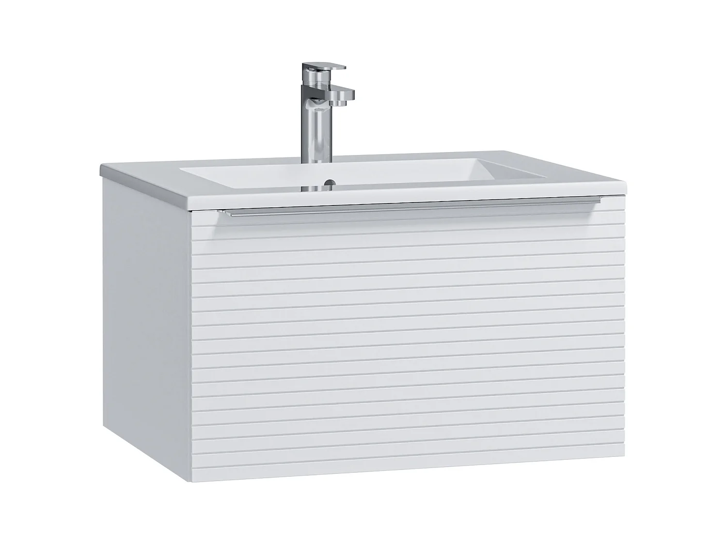 Wit hangmeubel voor badkamer met groeven met enkele inbouwwastafel - 60 cm - LATOMA