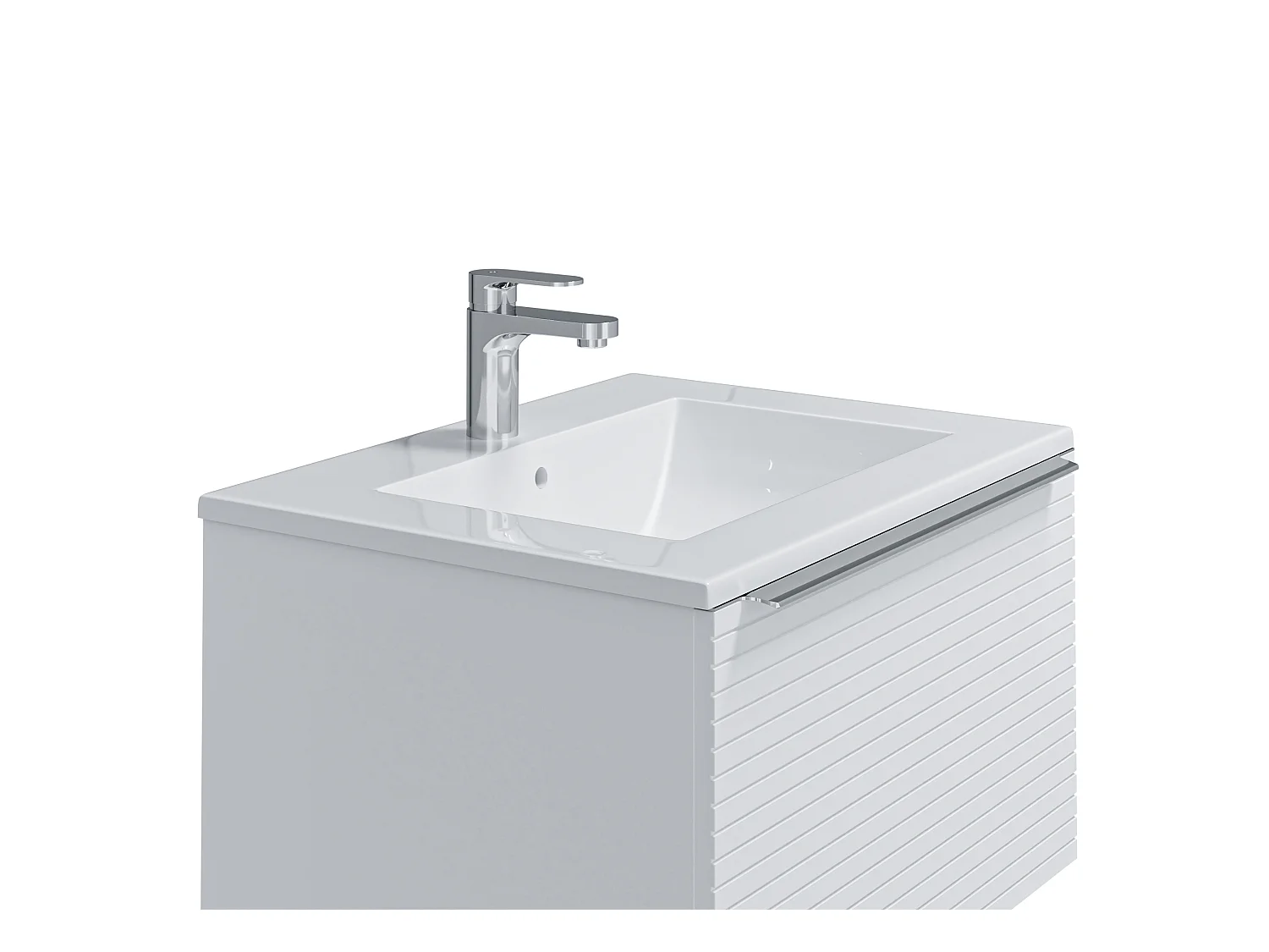 Wit hangmeubel voor badkamer met groeven met enkele inbouwwastafel - 60 cm - LATOMA