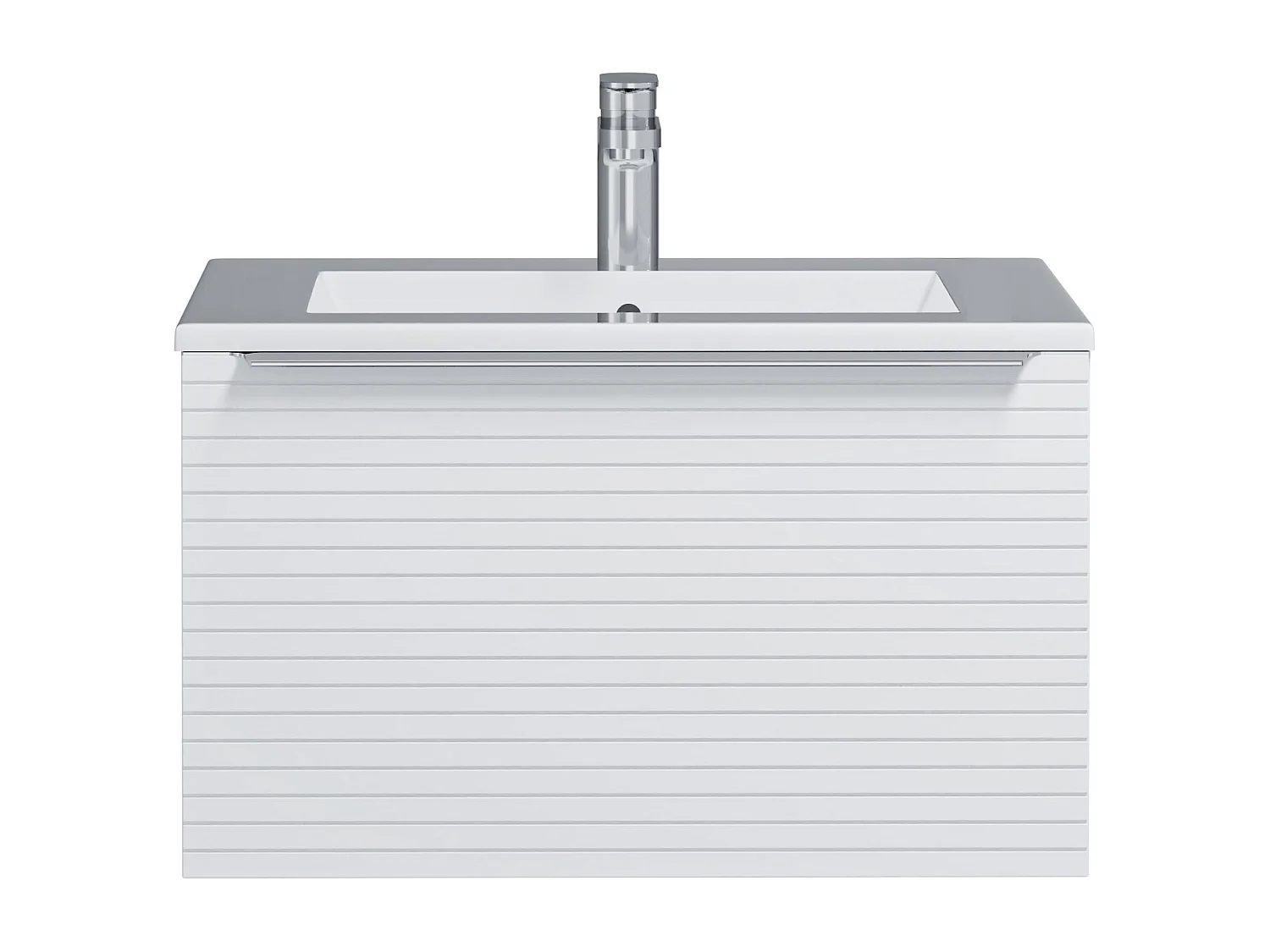 Wit hangmeubel voor badkamer met groeven met enkele inbouwwastafel - 60 cm - LATOMA