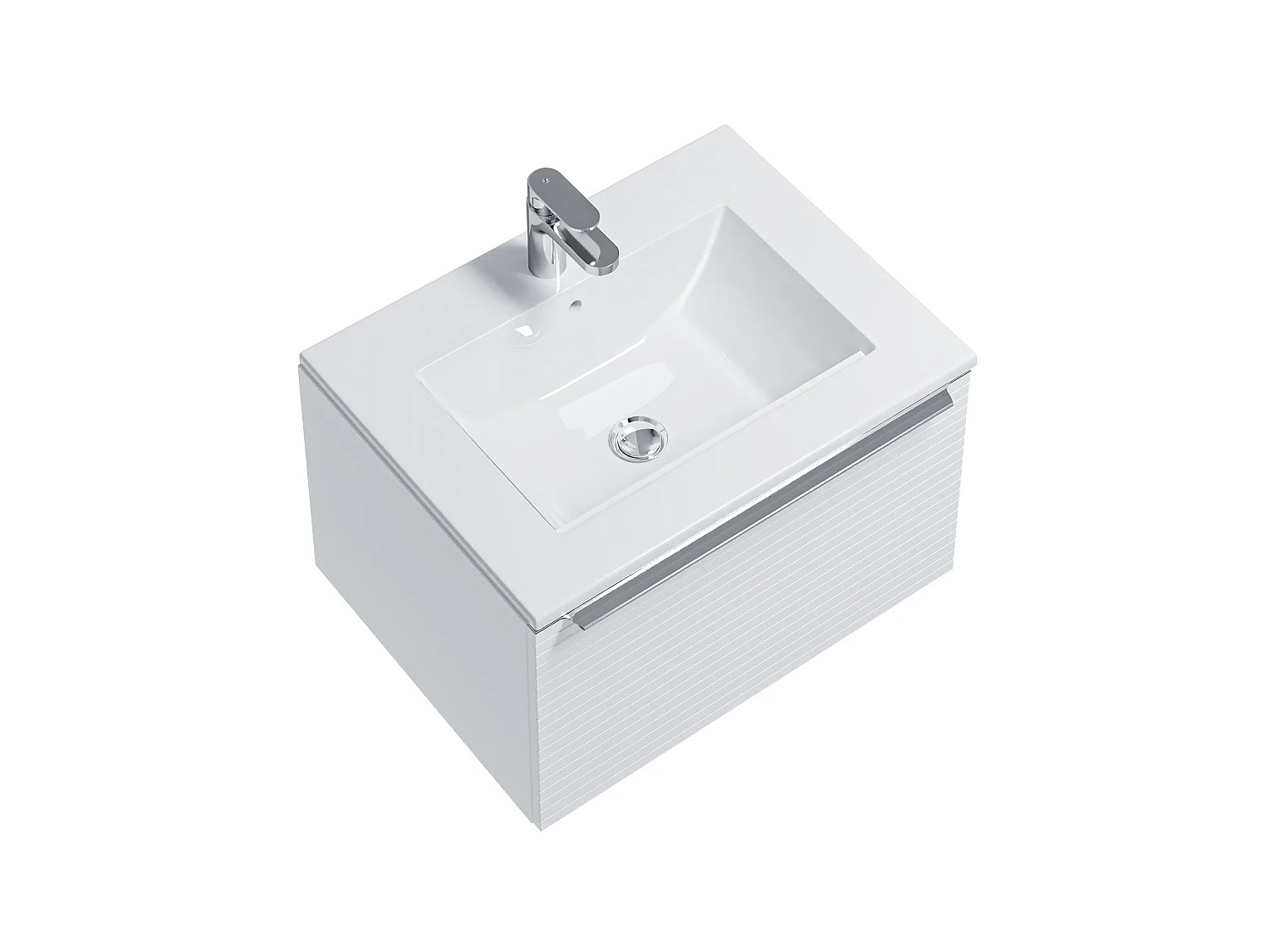 Wit hangmeubel voor badkamer met groeven met enkele inbouwwastafel - 60 cm - LATOMA