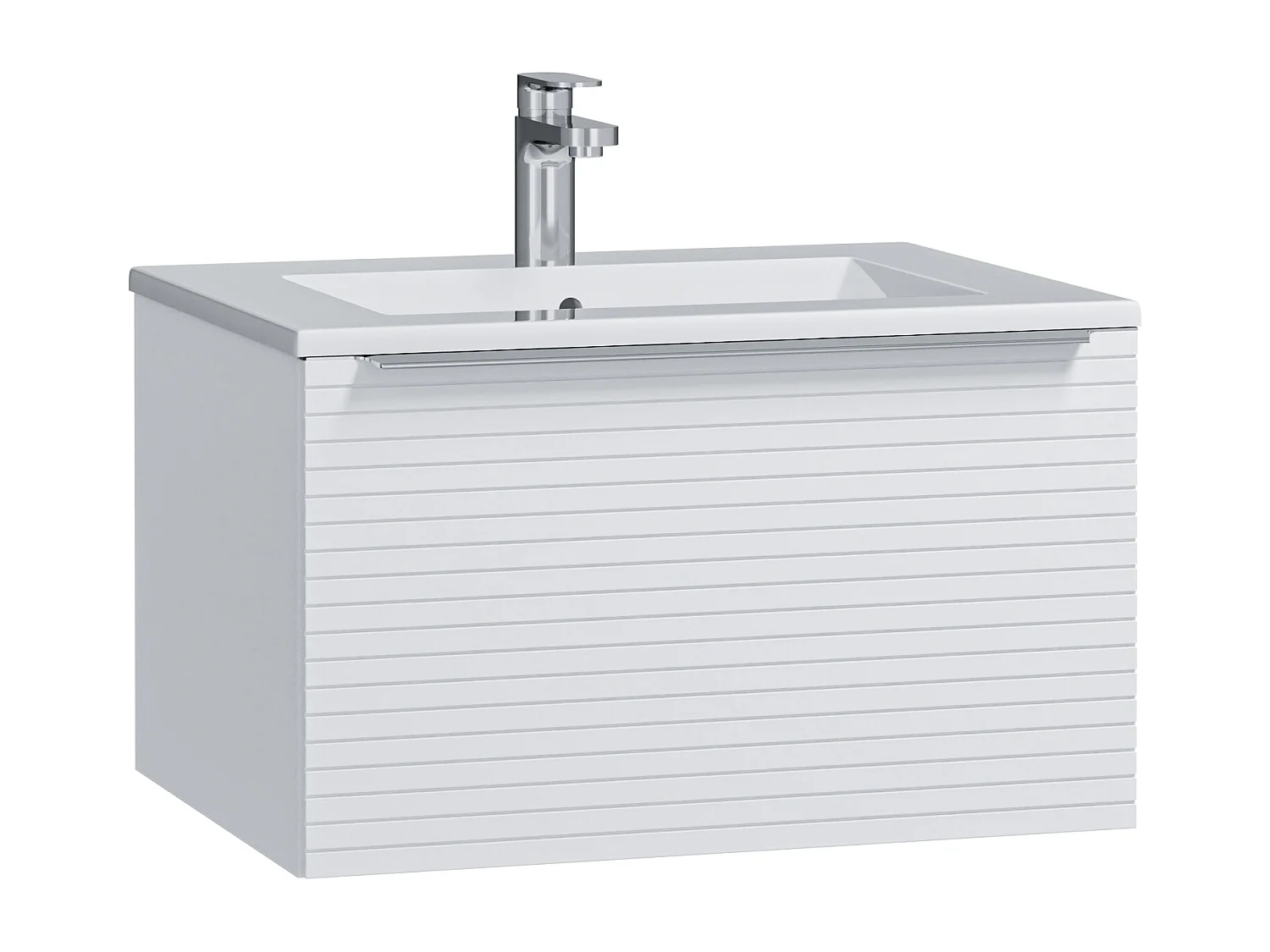 Wit hangmeubel voor badkamer met groeven met enkele inbouwwastafel - 60 cm - LATOMA