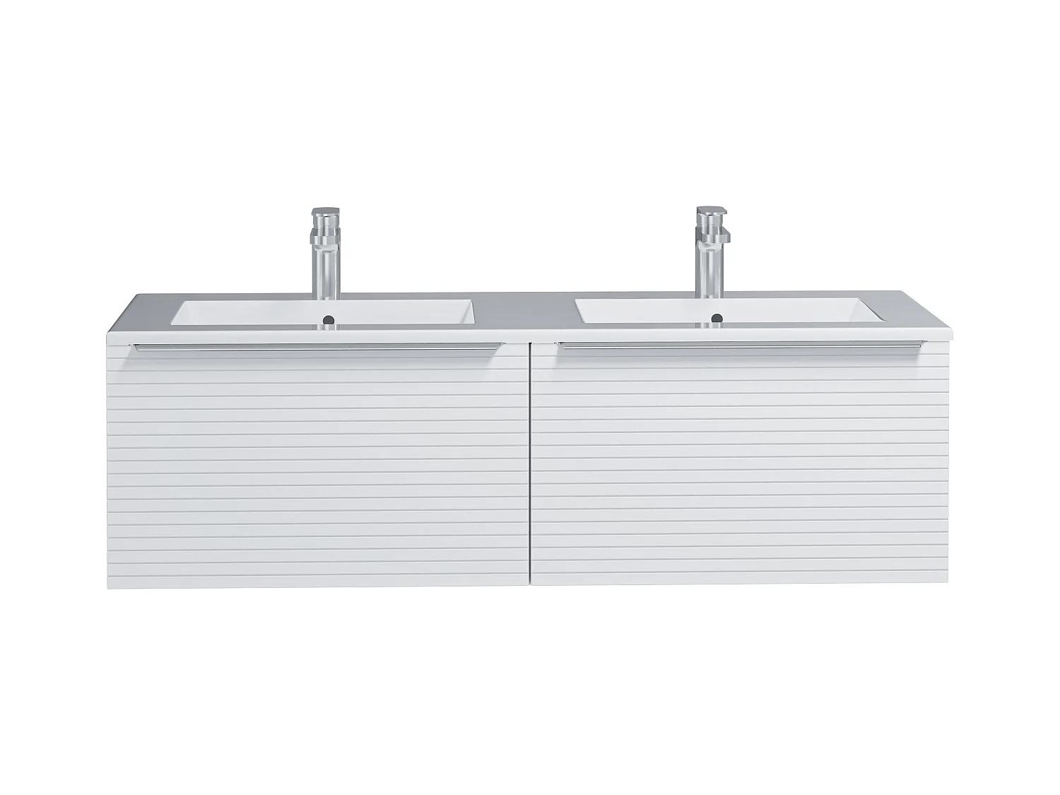 Wit hangmeubel voor badkamer met groeven met dubbele inbouwwastafel - 120 cm - LATOMA