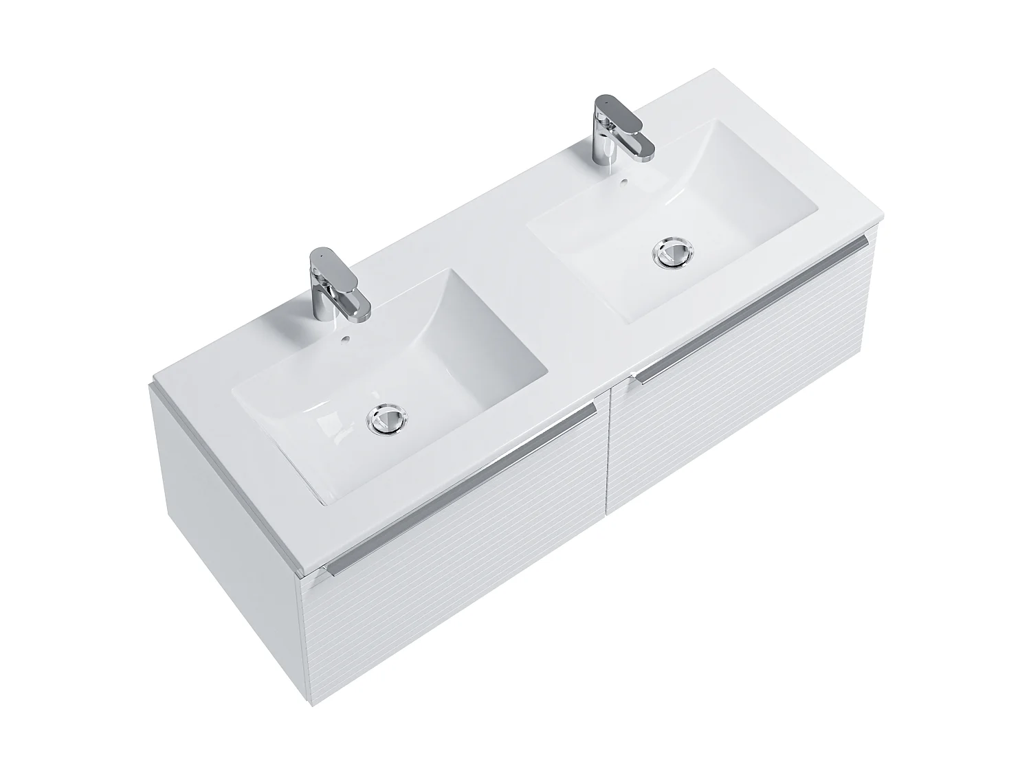 Wit hangmeubel voor badkamer met groeven met dubbele inbouwwastafel - 120 cm - LATOMA