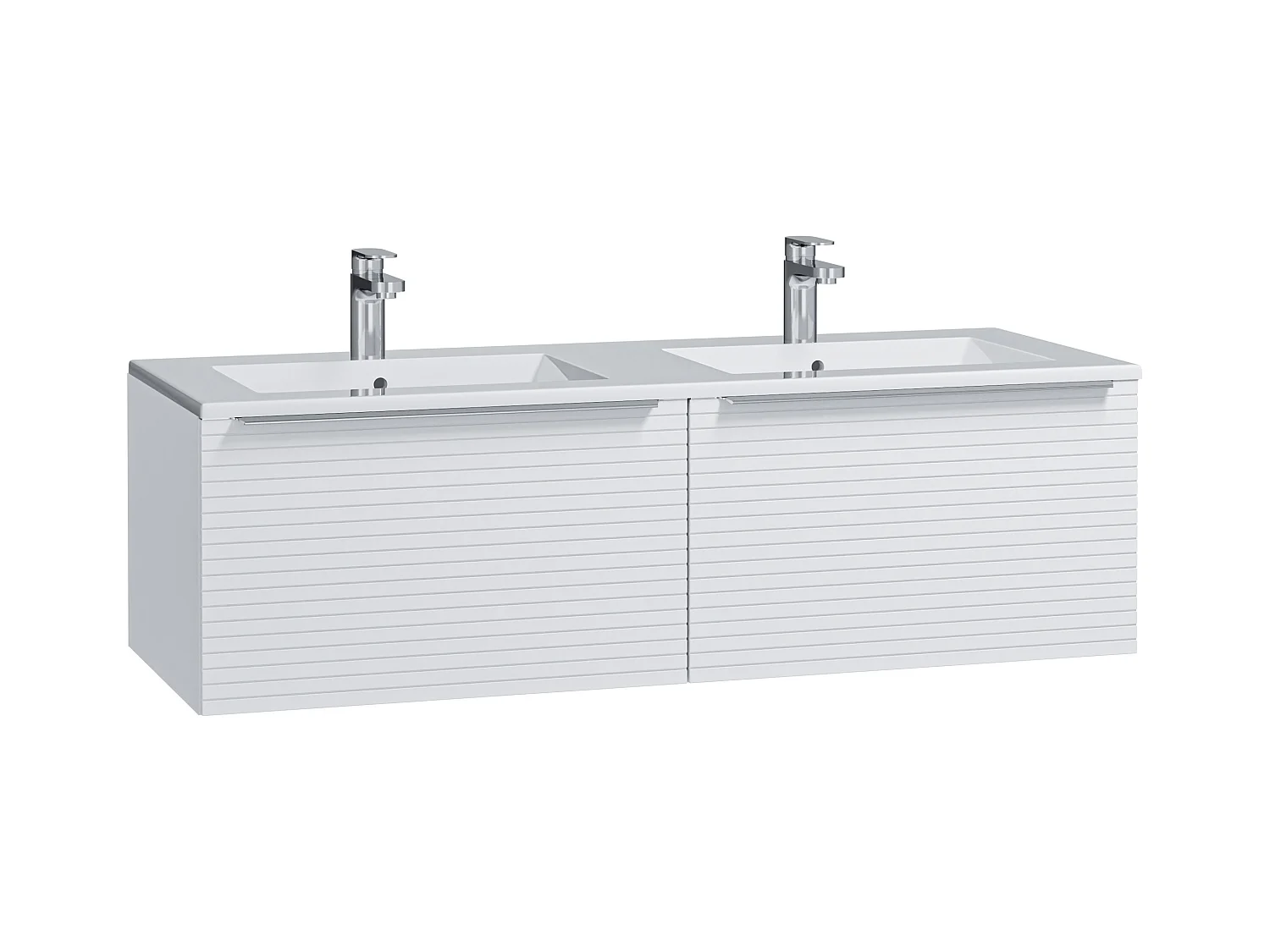 Wit hangmeubel voor badkamer met groeven met dubbele inbouwwastafel - 120 cm - LATOMA