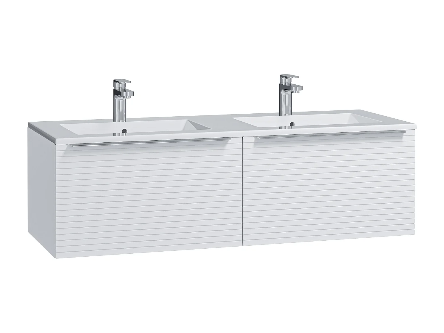 Meuble de salle de bain suspendu strié blanc avec double vasque à encastrer - 120 cm - LATOMA