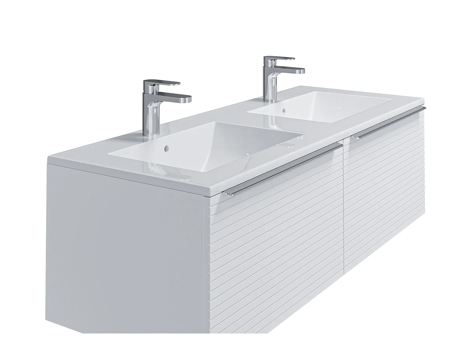 Meuble de salle de bain suspendu strié blanc avec double vasque à encastrer - 120 cm - LATOMA