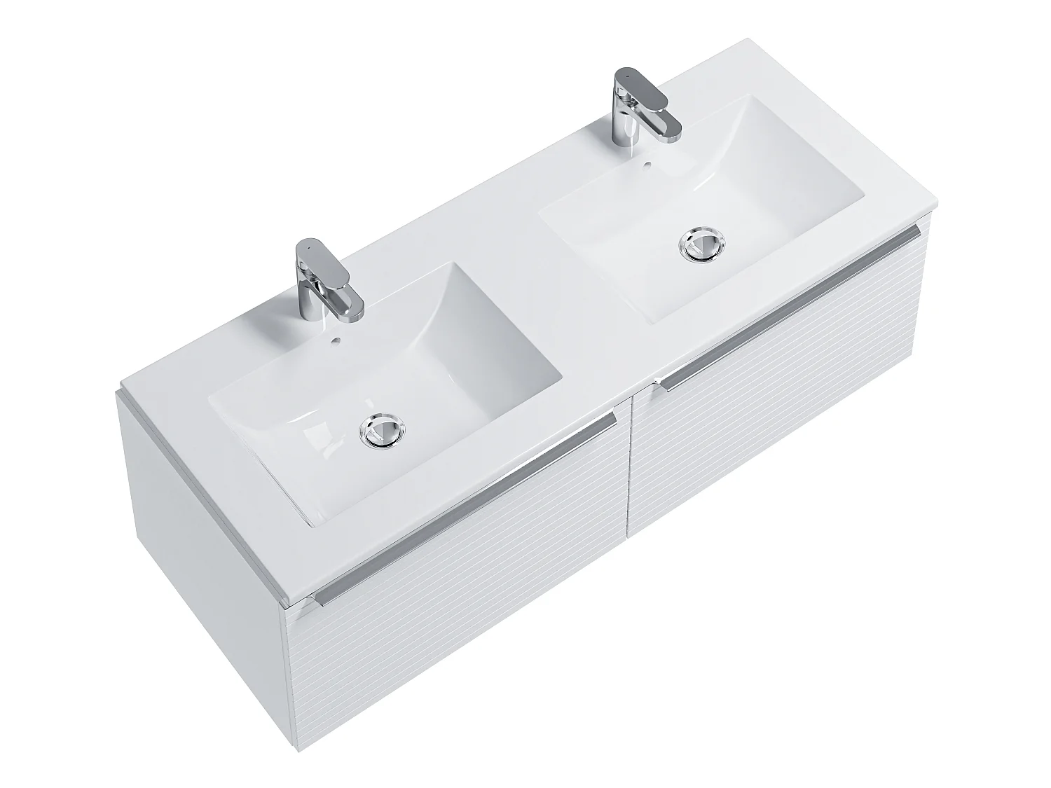 Meuble de salle de bain suspendu strié blanc avec double vasque à encastrer - 120 cm - LATOMA