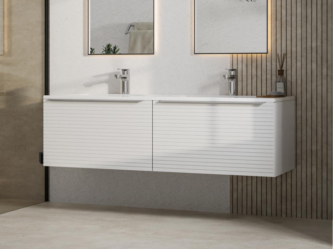 Mobili per bagno sospeso scanalato con lavabo doppia da incasso 120 cm Bianco - LATOMA