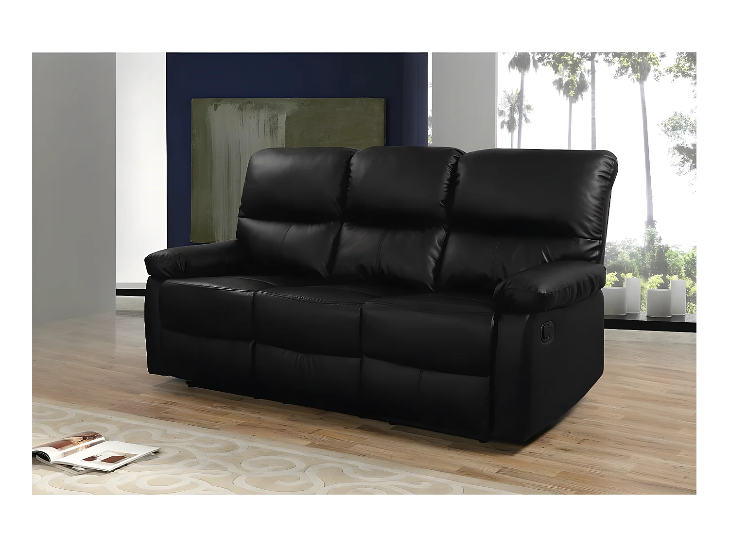 Canapé relax "Lincoln" - 197 x 89 x 103 cm - 3 places - Noir