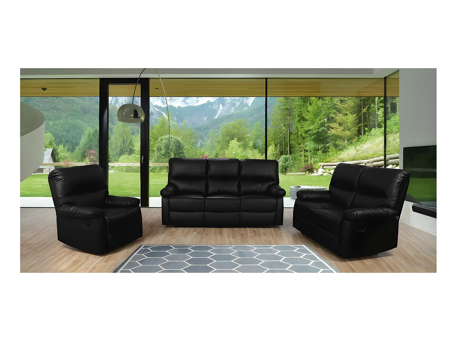 Canapé relax "Lincoln" - 197 x 89 x 103 cm - 3 places - Noir