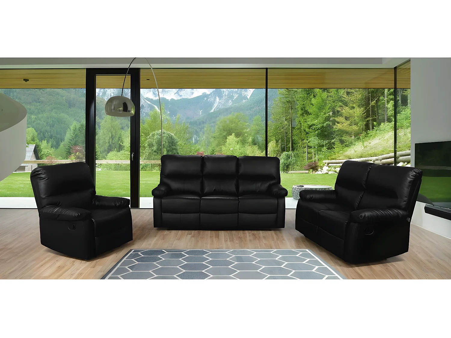 Relaxfauteuil relaxstoel verstelbaar bank "Lincoln" - 197 x 89 x 103 cm - 3 zits - Zwart
