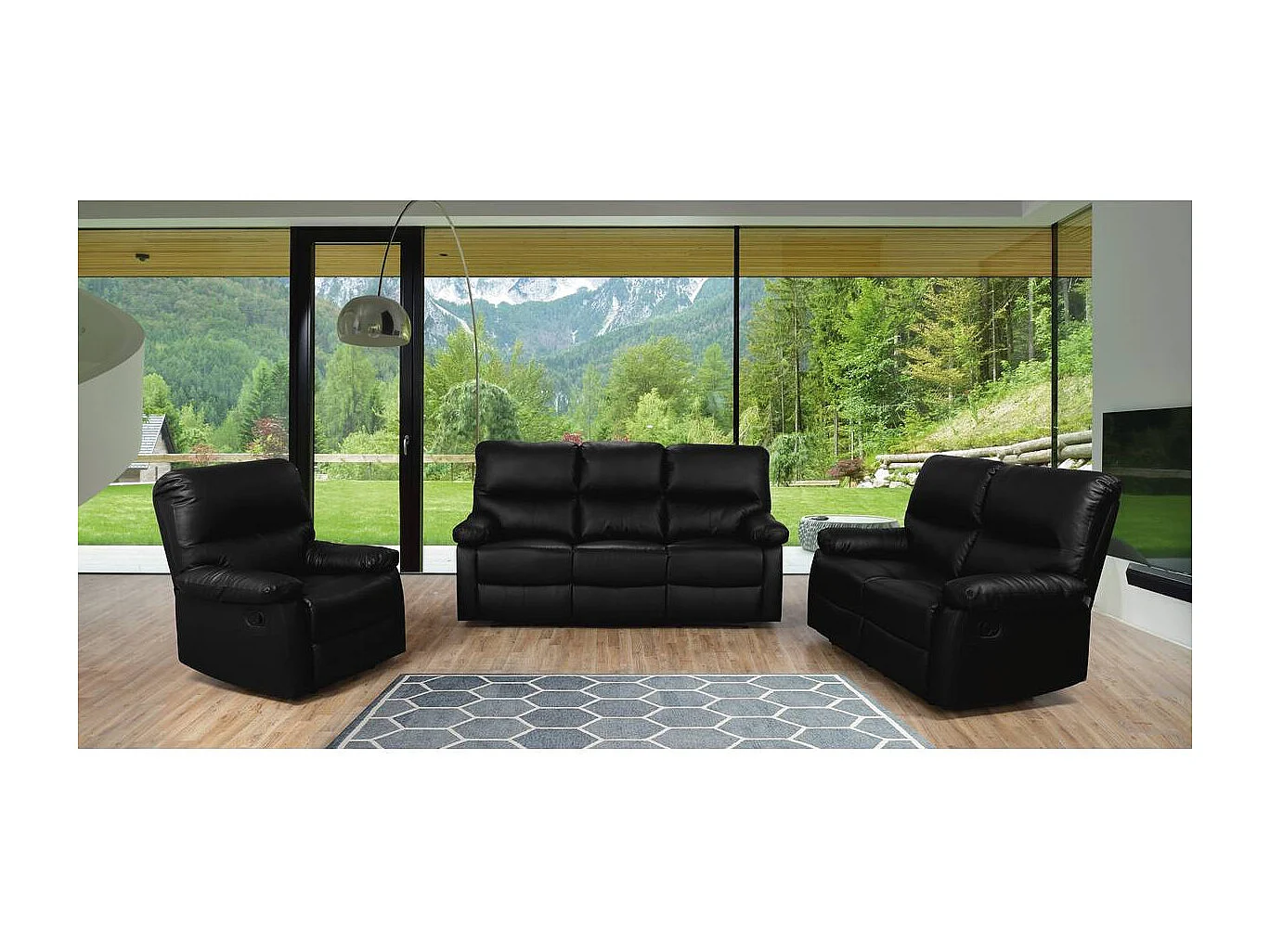 Canapé relax "Lincoln" - 197 x 89 x 103 cm - 3 places - Noir