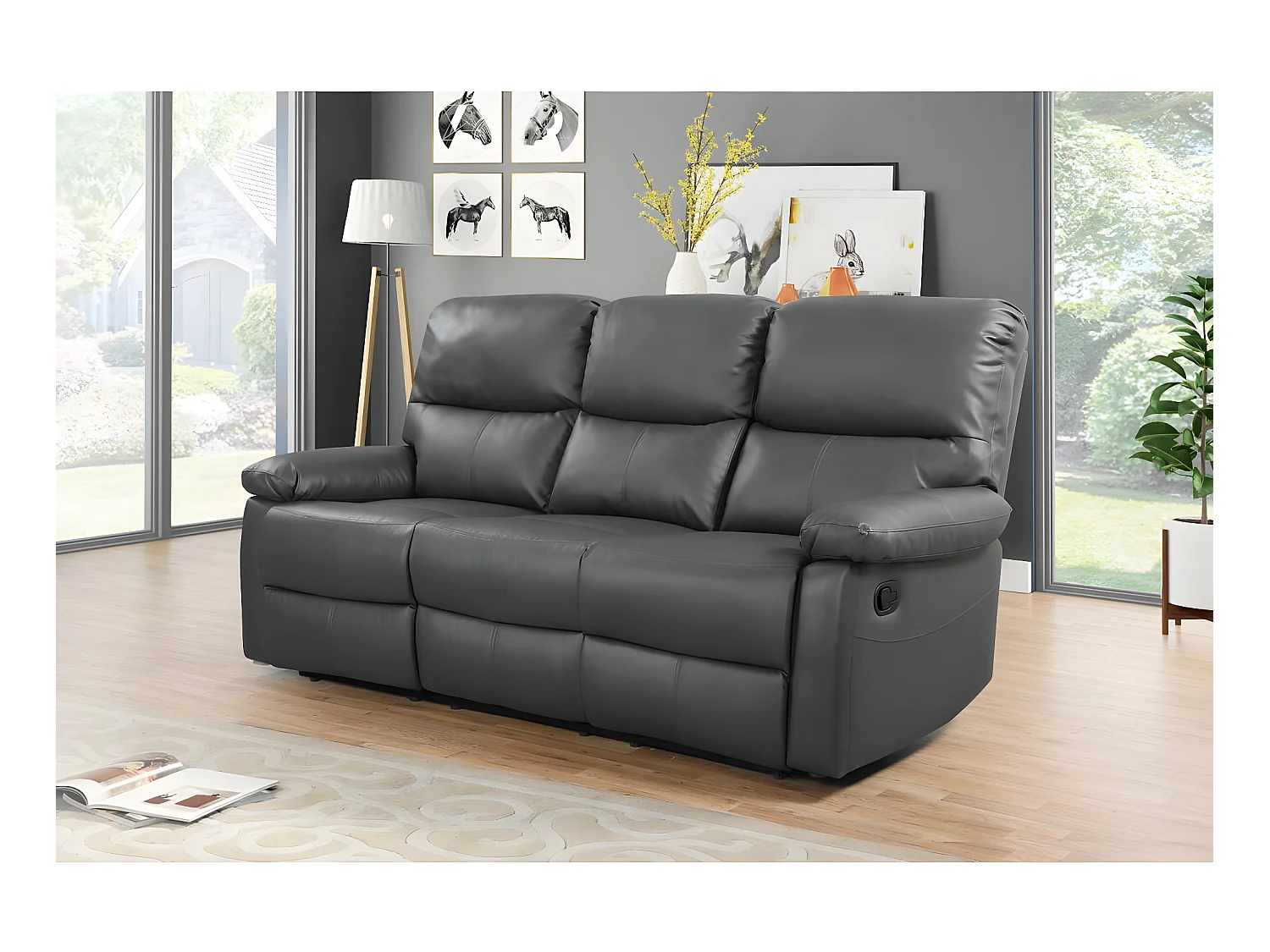 Relaxbank "Lincoln" 3-zits in grijze PVC met handmatig relaxmechanisme