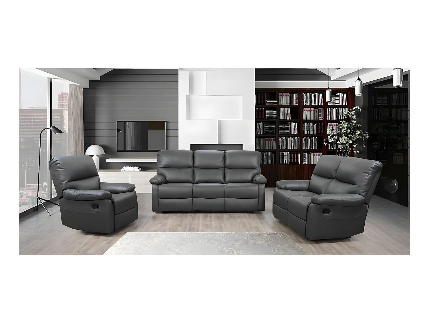 Relaxbank "Lincoln" 3-zits in grijze PVC met handmatig relaxmechanisme