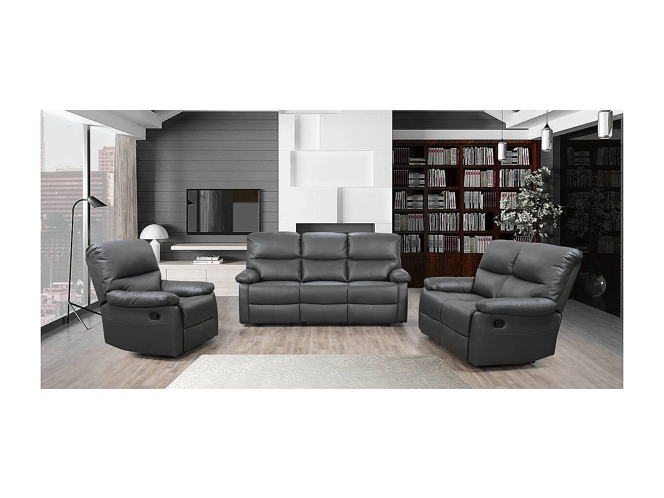 Canapé relax "Lincoln" - 197 x 89 x 103 cm - 3 places - Gris