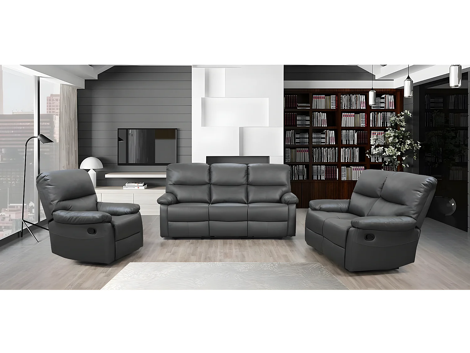 Canapé relax "Lincoln" - 197 x 89 x 103 cm - 3 places - Gris