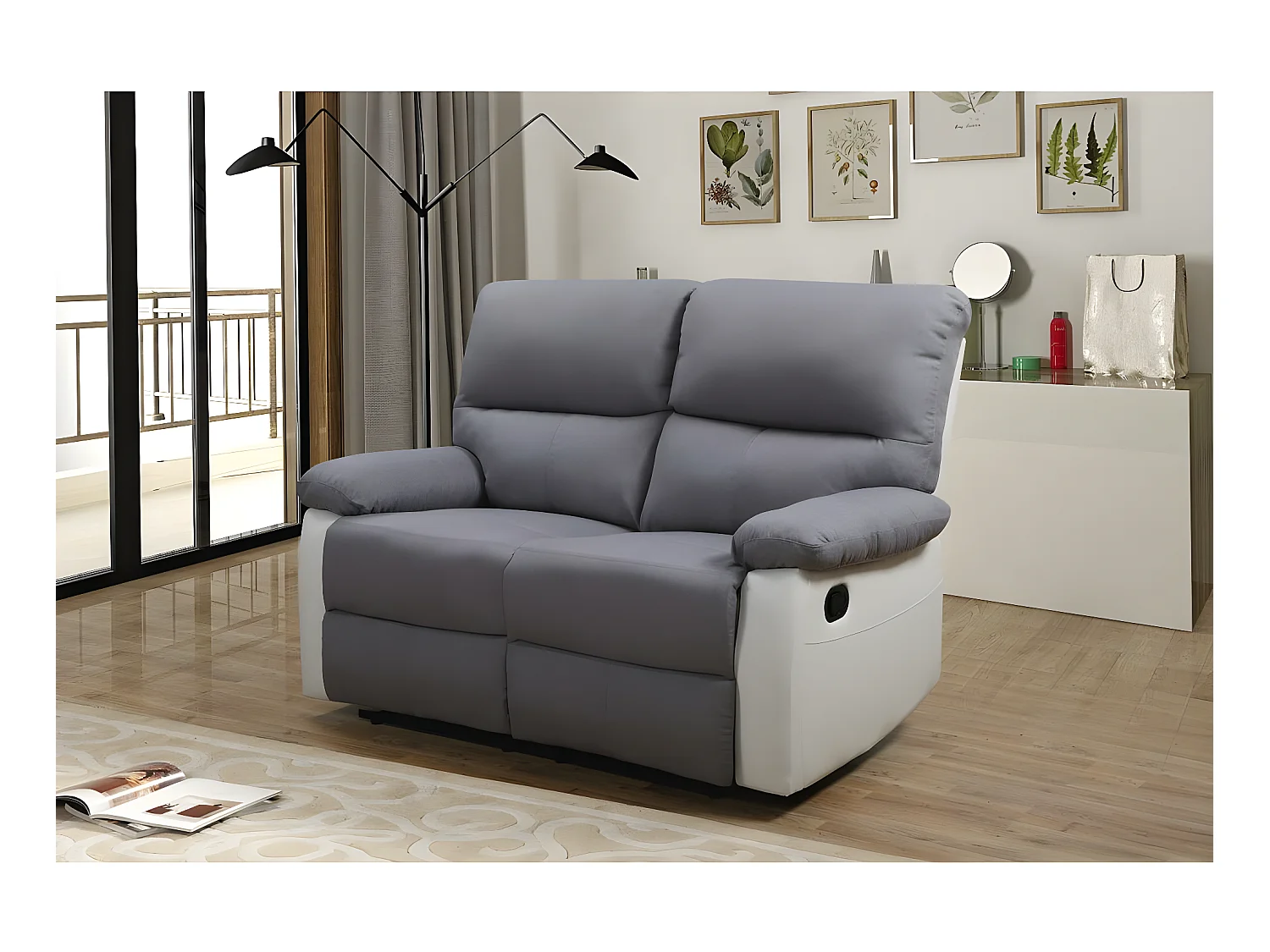 Relaxbank "Lincoln" voor 2 personen, verstelbaar, in wit/grijs stof met handmatig mechanisme