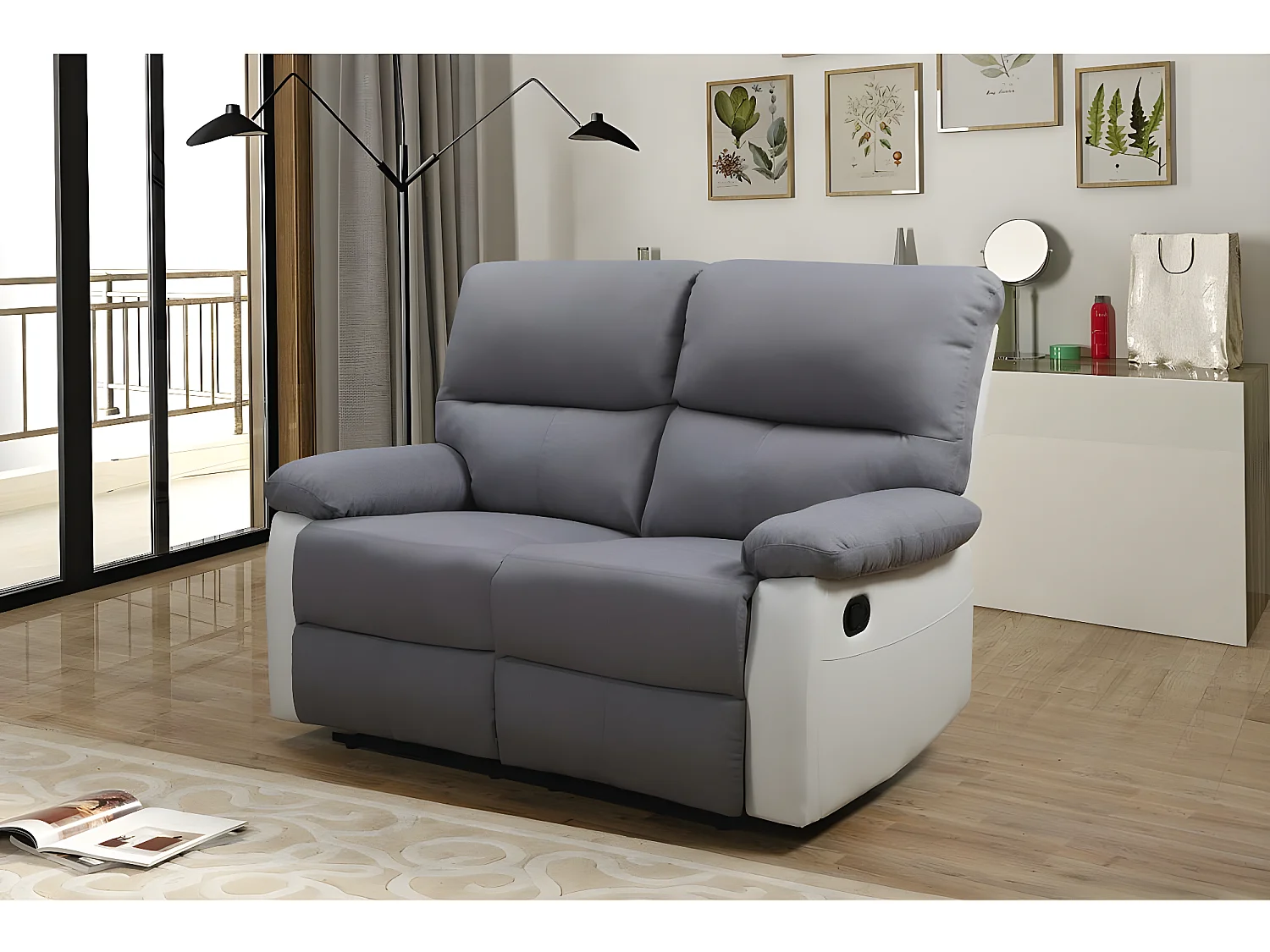 Canapé relax "Lincoln" - 147 x 89 x 103 cm - 2 places - Blanc / gris clair