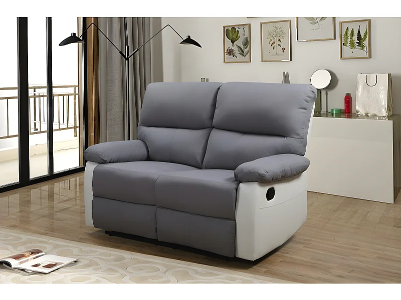 Canapé relax "Lincoln" - 147 x 89 x 103 cm - 2 places - Blanc / gris clair