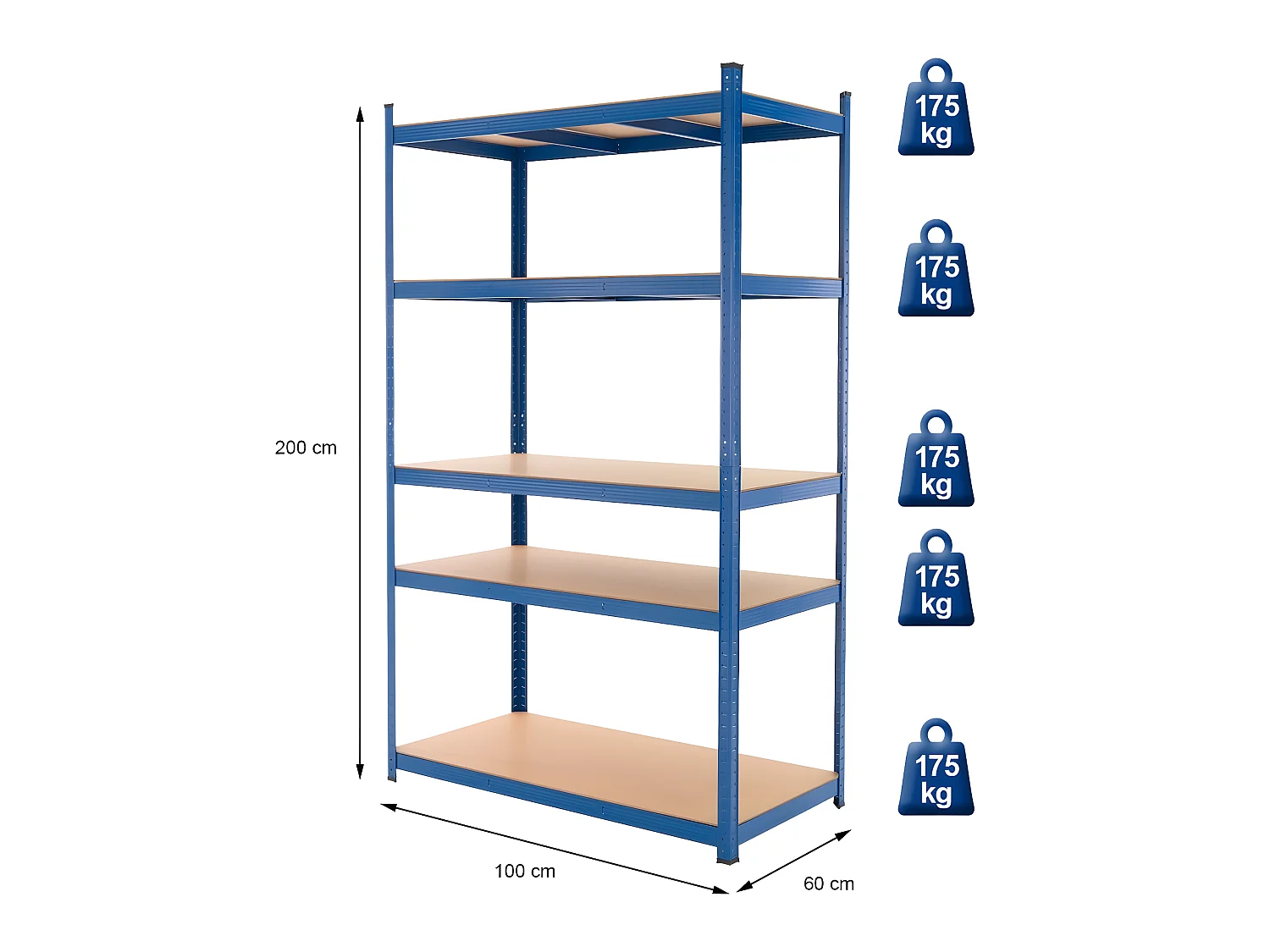 2x Étagère charge lourde stockage métallique bleu 200x100x60cm ECD Germany
