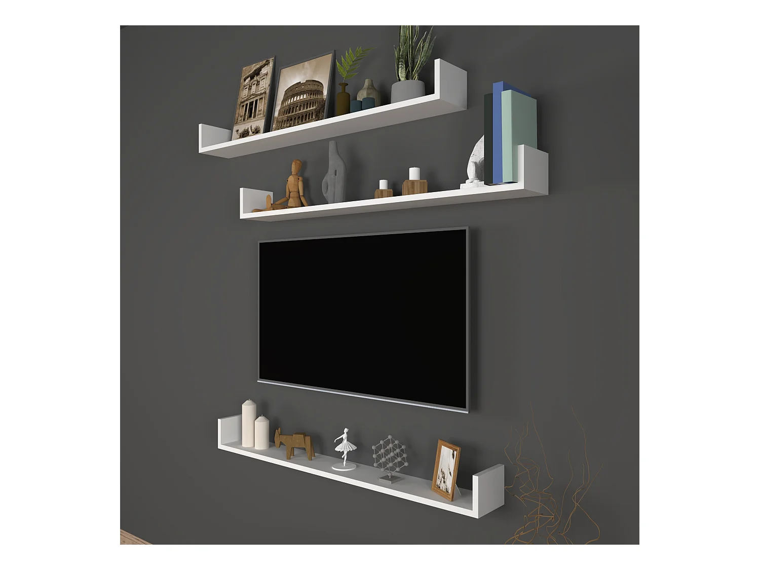 Lot de 3 étagères murales Höganäs 12 x 120 x 15 cm blanc [en.casa]