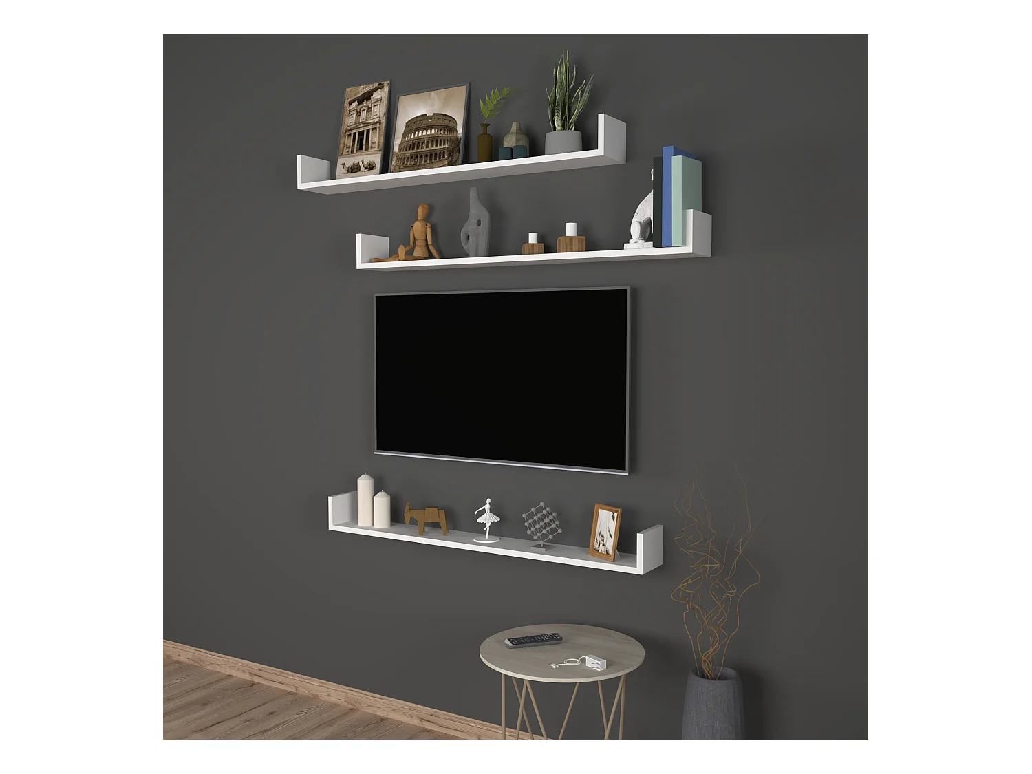 Lot de 3 étagères murales Höganäs 12 x 120 x 15 cm blanc [en.casa]