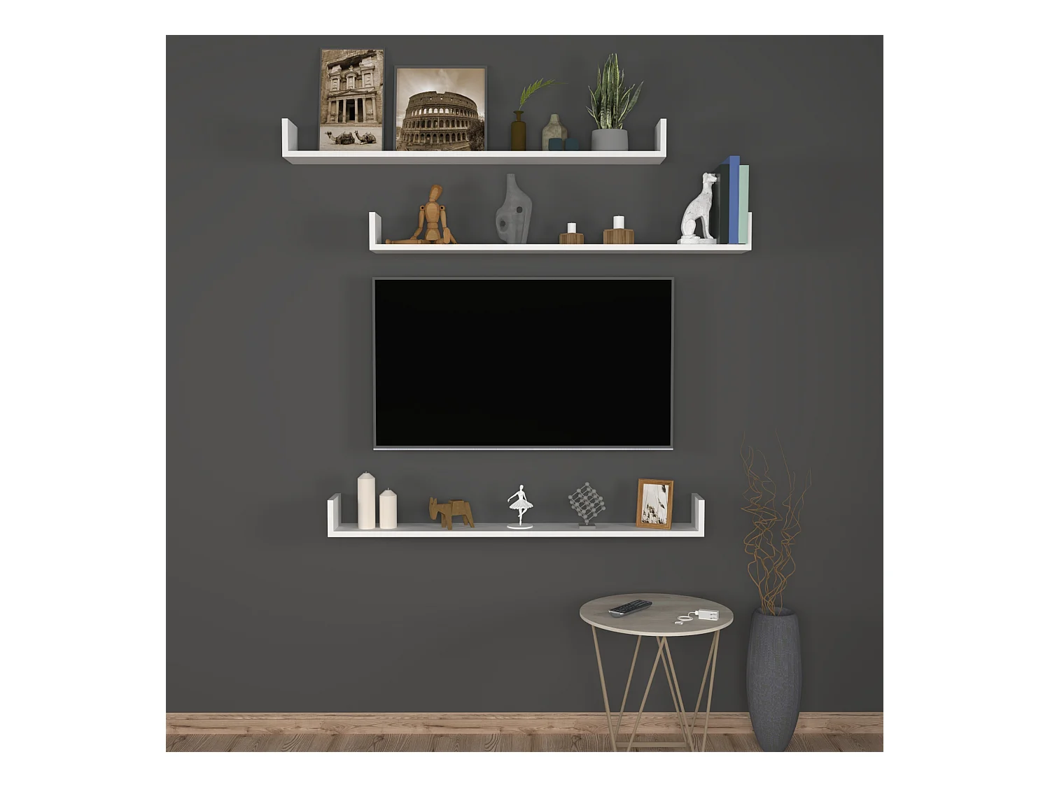 Lot de 3 étagères murales Höganäs 12 x 120 x 15 cm blanc [en.casa]