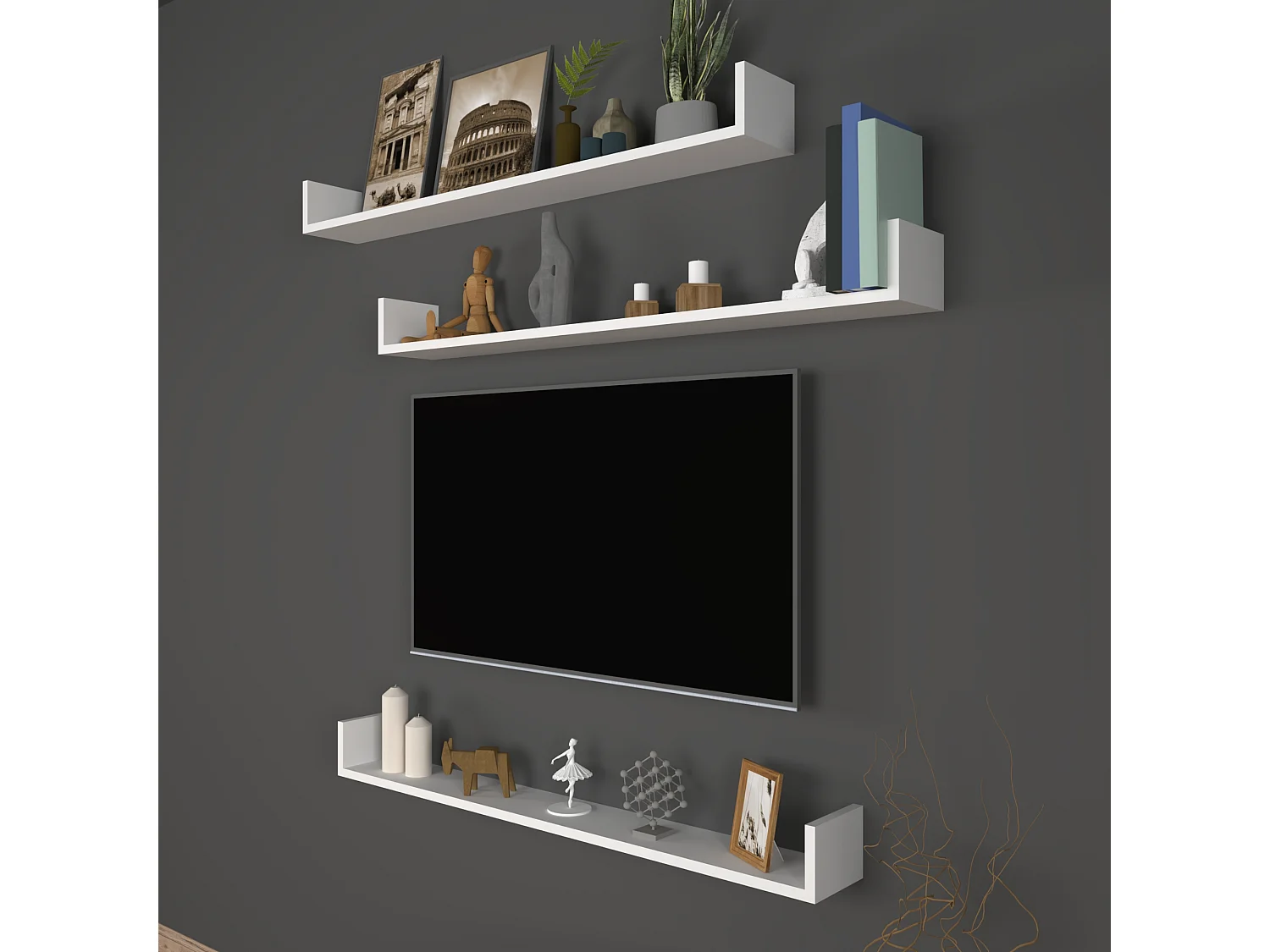 Lot de 3 étagères murales Höganäs 12 x 120 x 15 cm blanc [en.casa]