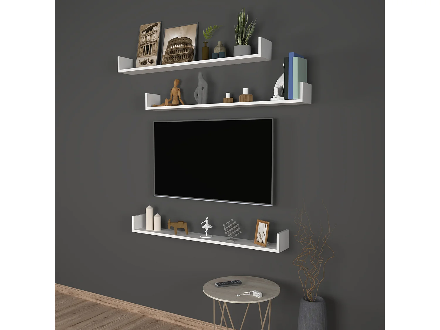 Lot de 3 étagères murales Höganäs 12 x 120 x 15 cm blanc [en.casa]