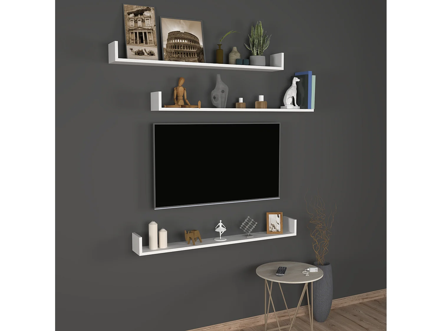 Lot de 3 étagères murales Höganäs 12 x 120 x 15 cm blanc [en.casa]