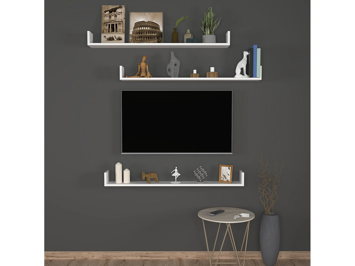 Lot de 3 étagères murales Höganäs 12 x 120 x 15 cm blanc [en.casa]