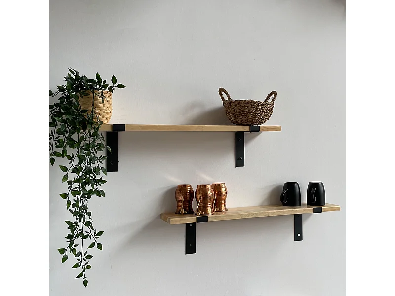 Lot de 2 étagères murales Løgstør 75 x 14 x 14 cm pin naturel [en.casa]