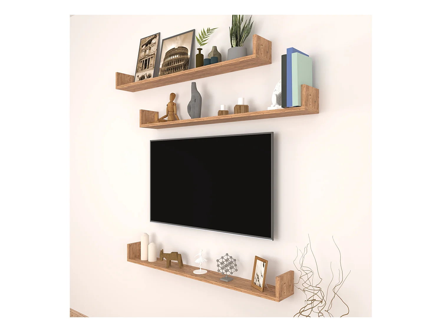 Lot de 3 étagères murales Höganäs 12 x 120 x 15 cm effet chêne [en.casa]