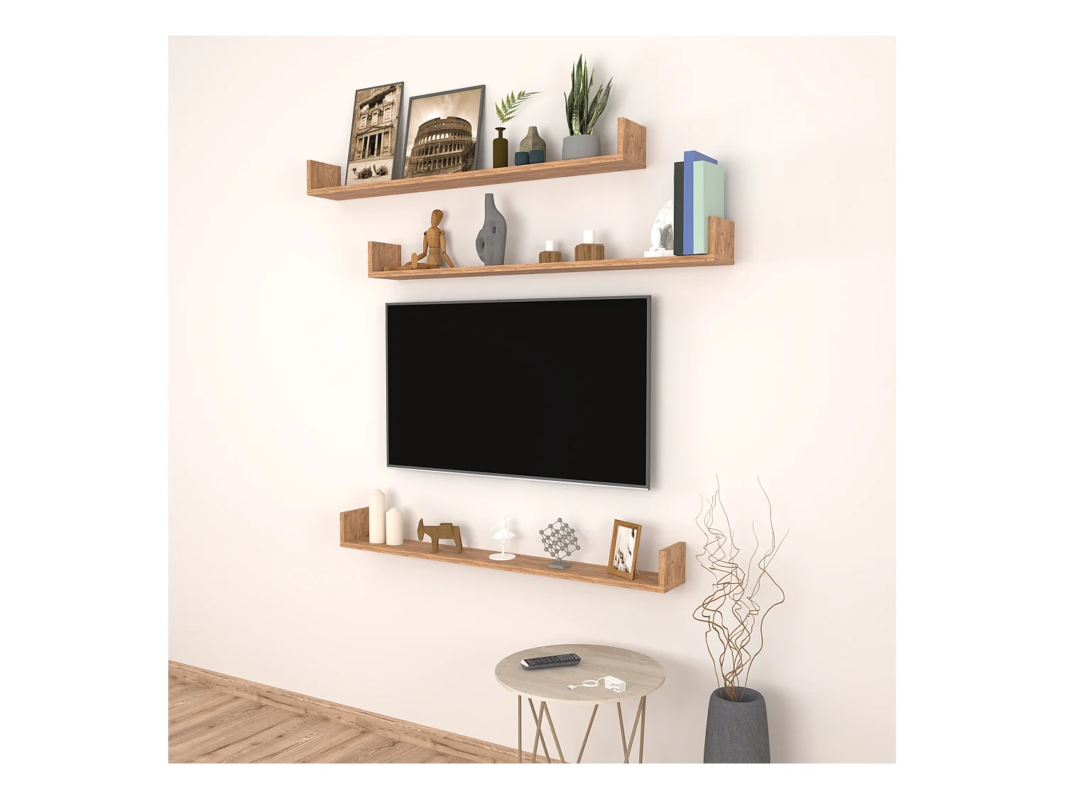 Lot de 3 étagères murales Höganäs 12 x 120 x 15 cm effet chêne [en.casa]