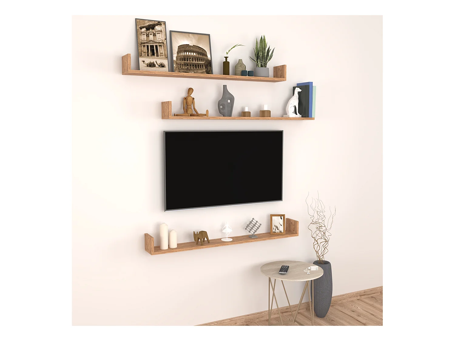 Lot de 3 étagères murales Höganäs 12 x 120 x 15 cm effet chêne [en.casa]