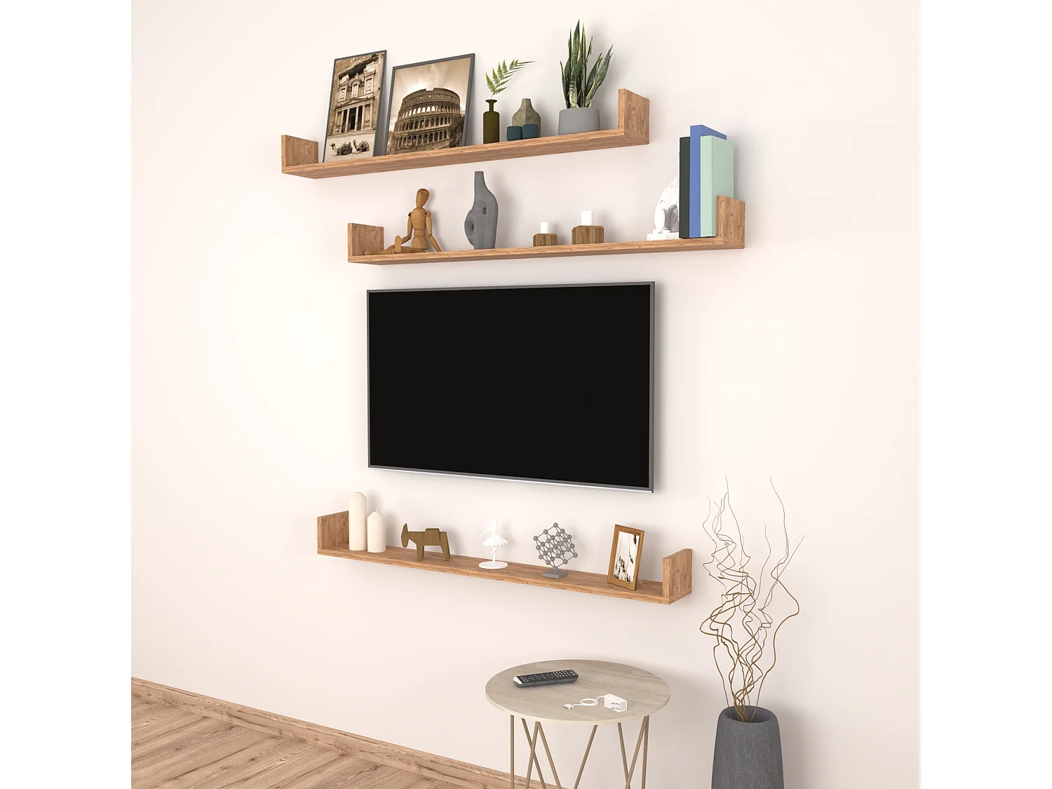 Lot de 3 étagères murales Höganäs 12 x 120 x 15 cm effet chêne [en.casa]