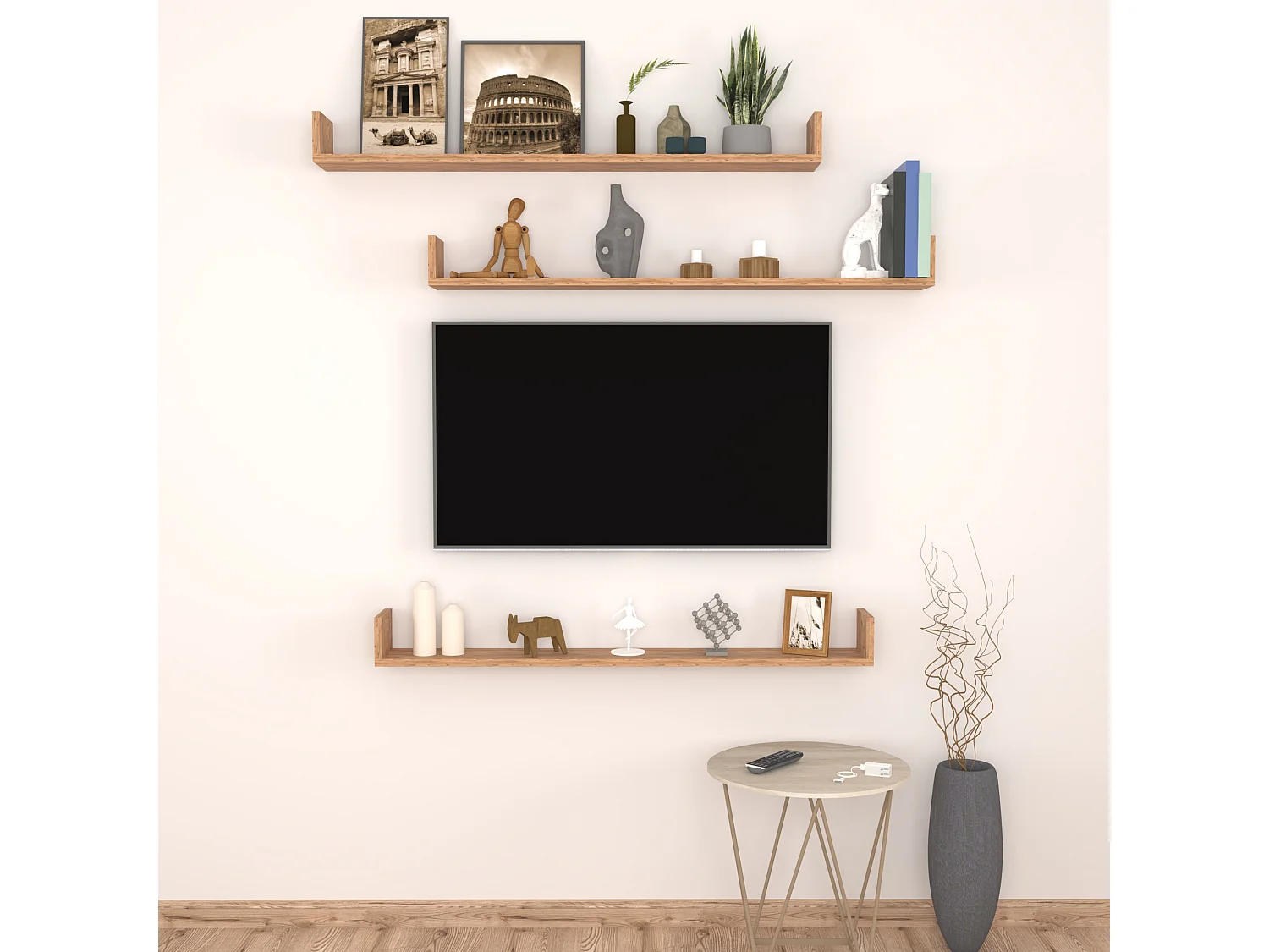 Lot de 3 étagères murales Höganäs 12 x 120 x 15 cm effet chêne [en.casa]