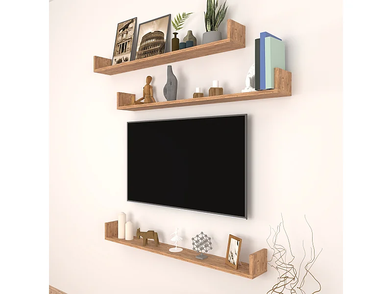 Lot de 3 étagères murales Höganäs 12 x 120 x 15 cm effet chêne [en.casa]