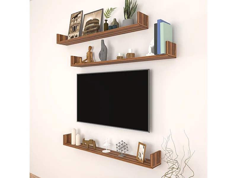 Lot de 3 étagères murales Höganäs 12 x 120 x 15 cm effet noyer [en.casa]