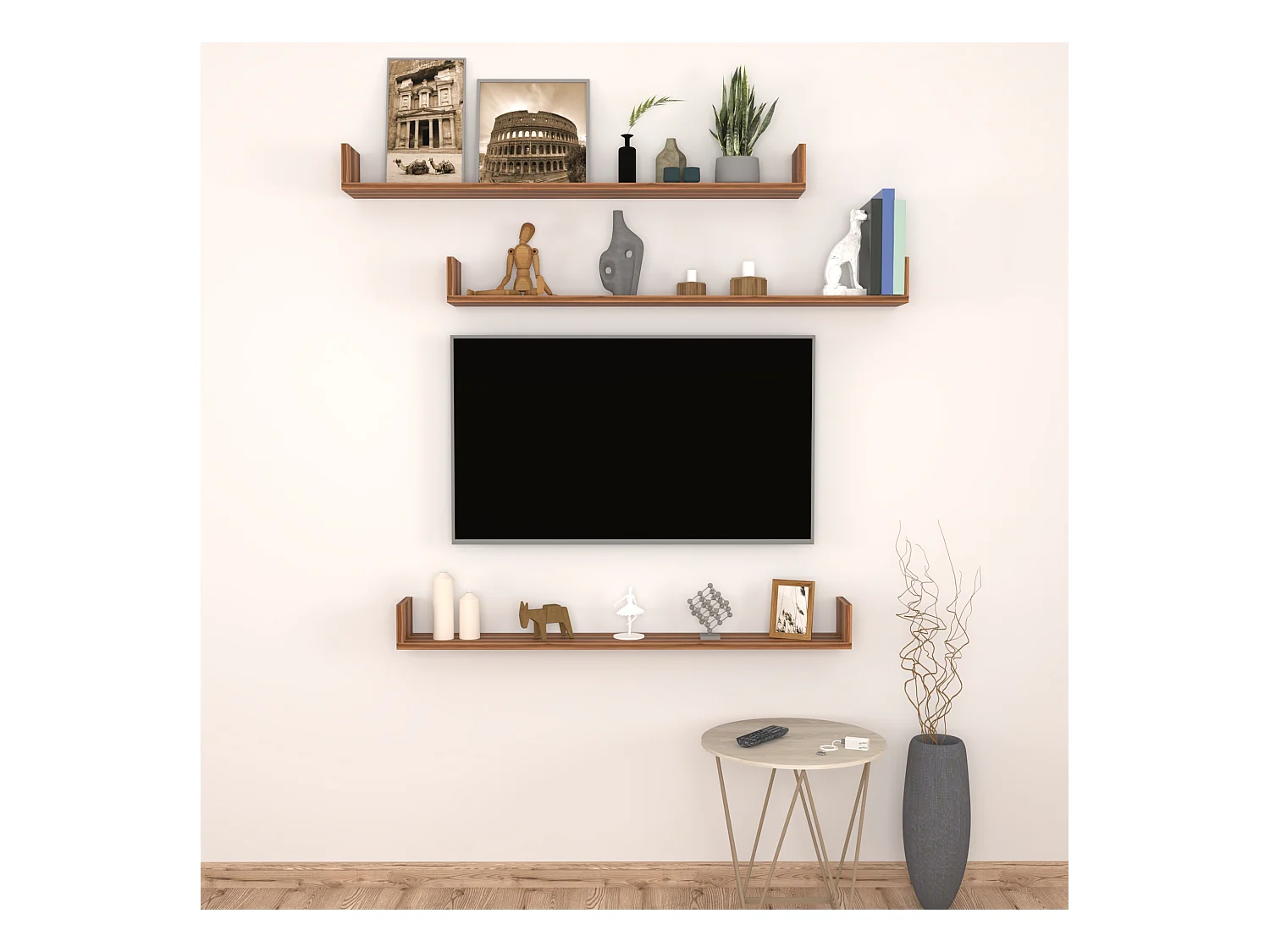 Lot de 3 étagères murales Höganäs 12 x 120 x 15 cm effet noyer [en.casa]