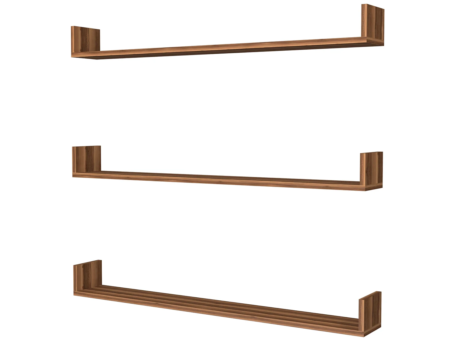 Lot de 3 étagères murales Höganäs 12 x 120 x 15 cm effet noyer [en.casa]