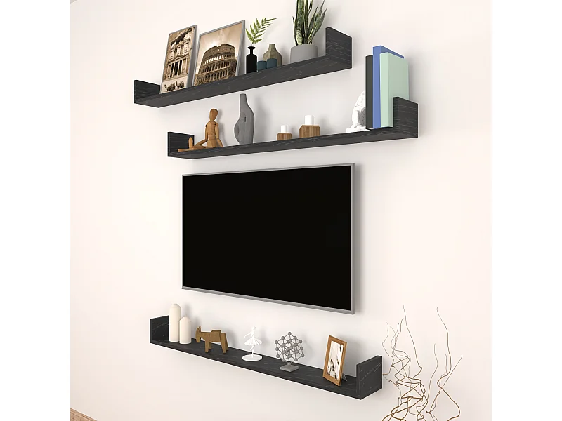 Lot de 3 étagères murales Höganäs 12 x 120 x 15 cm marbre noir [en.casa]