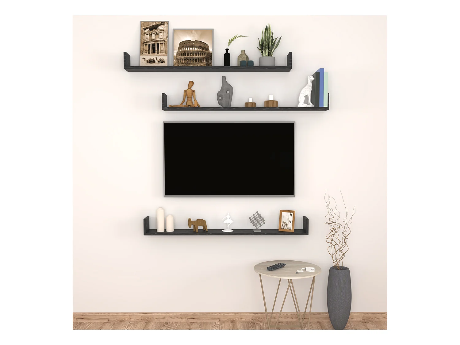 Lot de 3 étagères murales Höganäs 12 x 120 x 15 cm marbre noir [en.casa]