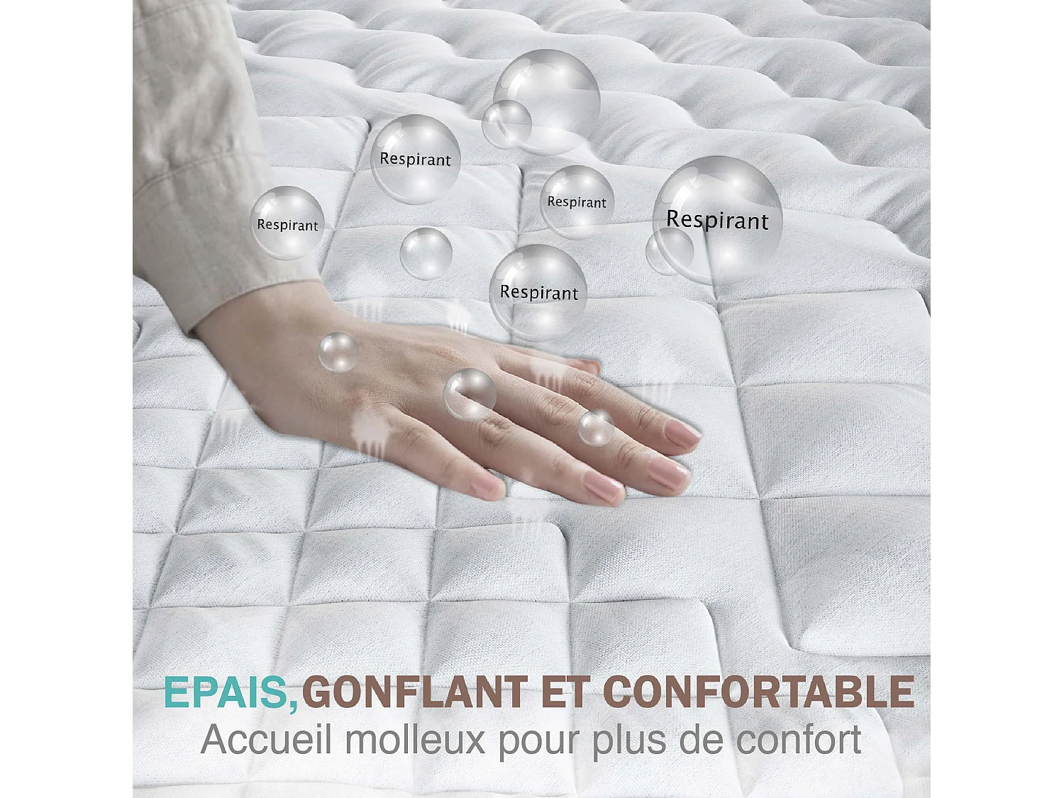 Surmatelas 7 Zones 140x190 cm en Microfibre - Protège Matelas Moelleux et Anti-Acariens